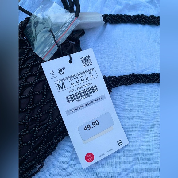 ZARA BLACK BEADED SHOULDER BAG NWT - Picture 8 of 8